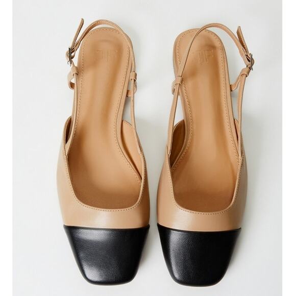 JustFab Carmina Slingback Flat Shoes 8.5 Nude Black Adjustable Buckle Colorblack - Picture 3 of 12